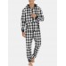 Mens Plaid Zipper Front Kangaroo Pocket Hooded One Piece Jumpsuit Home Warm Sleepwear