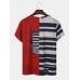 Men Stylish Asymmetric Striped Print Patchwork O Neck Hem Cuff Casual T  Shirts LU MINGKUN-Exclusive link