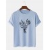 Mens Flower Line Print Round Neck Short Sleeve Shirt