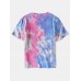 Mens Small Flower Print Tie Dye Round Neck Short Sleeve T  Shirt