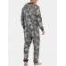 Mens Tie Dye Hooded Jumpsuits Home Fleece Plush Sleepwear With Pocket