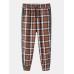 Mens Plaid Side Patchwork Drawstring Elastic Waist Casual Cotton Jogger Pants