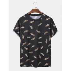 Mens All Over Leaf Printed Holiday Short Sleeve T  Shirts