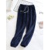 Mens Thick Solid Color Drawstring Plush Comfy Casual Sleepwear Jogger Pants