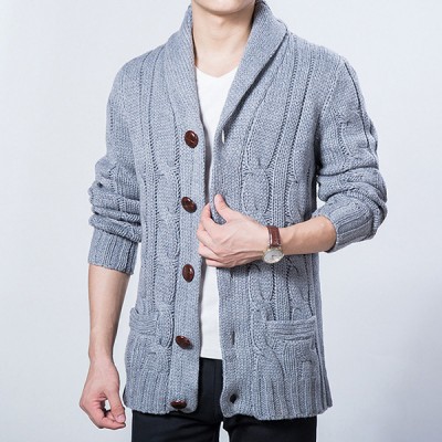 Fall Winter Mens Casual Sweater Coat Knitted Cardigan Large Lapel Long sleeves Tide Sweater